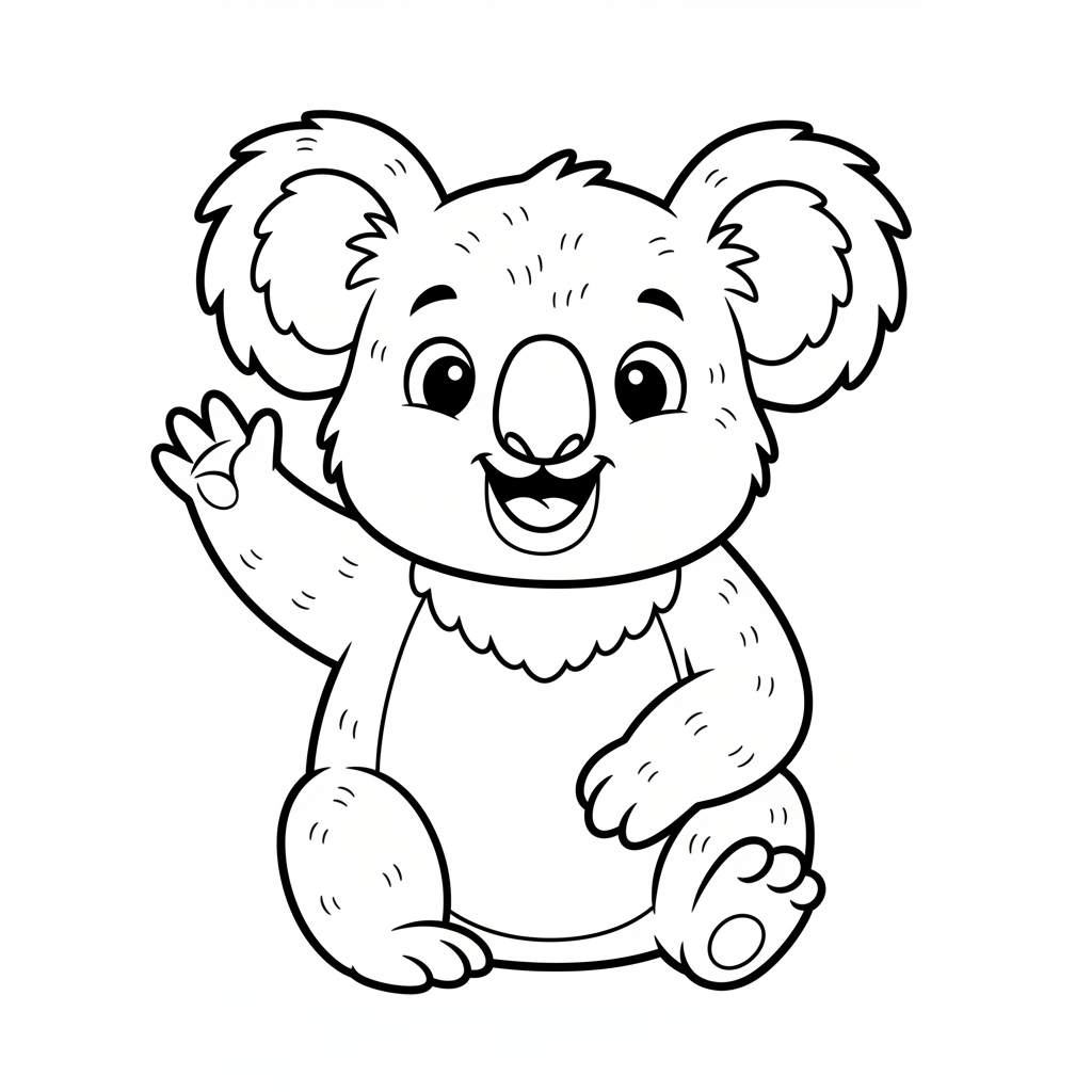 Cute Koala Waving and Smiling Coloring Page