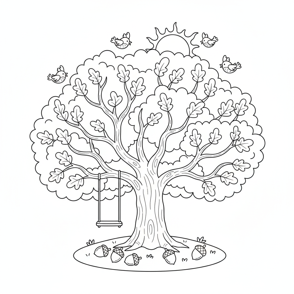 Große Eiche mit Ästen Ausmalbild