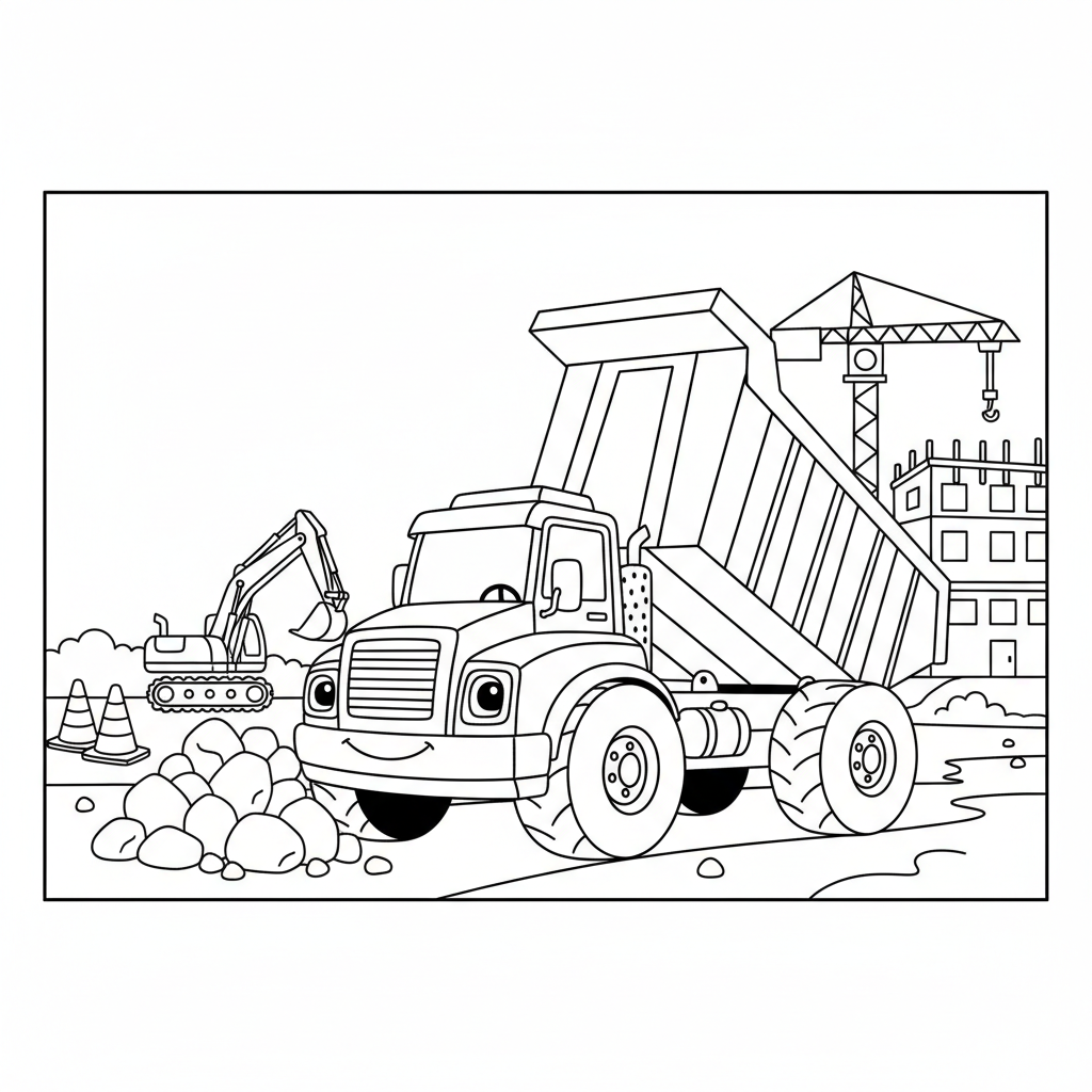 Kipper auf Baustelle Ausmalbild