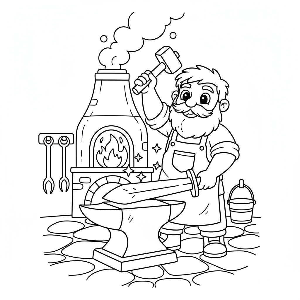 Schmied schmiedet Schwert Ausmalbild