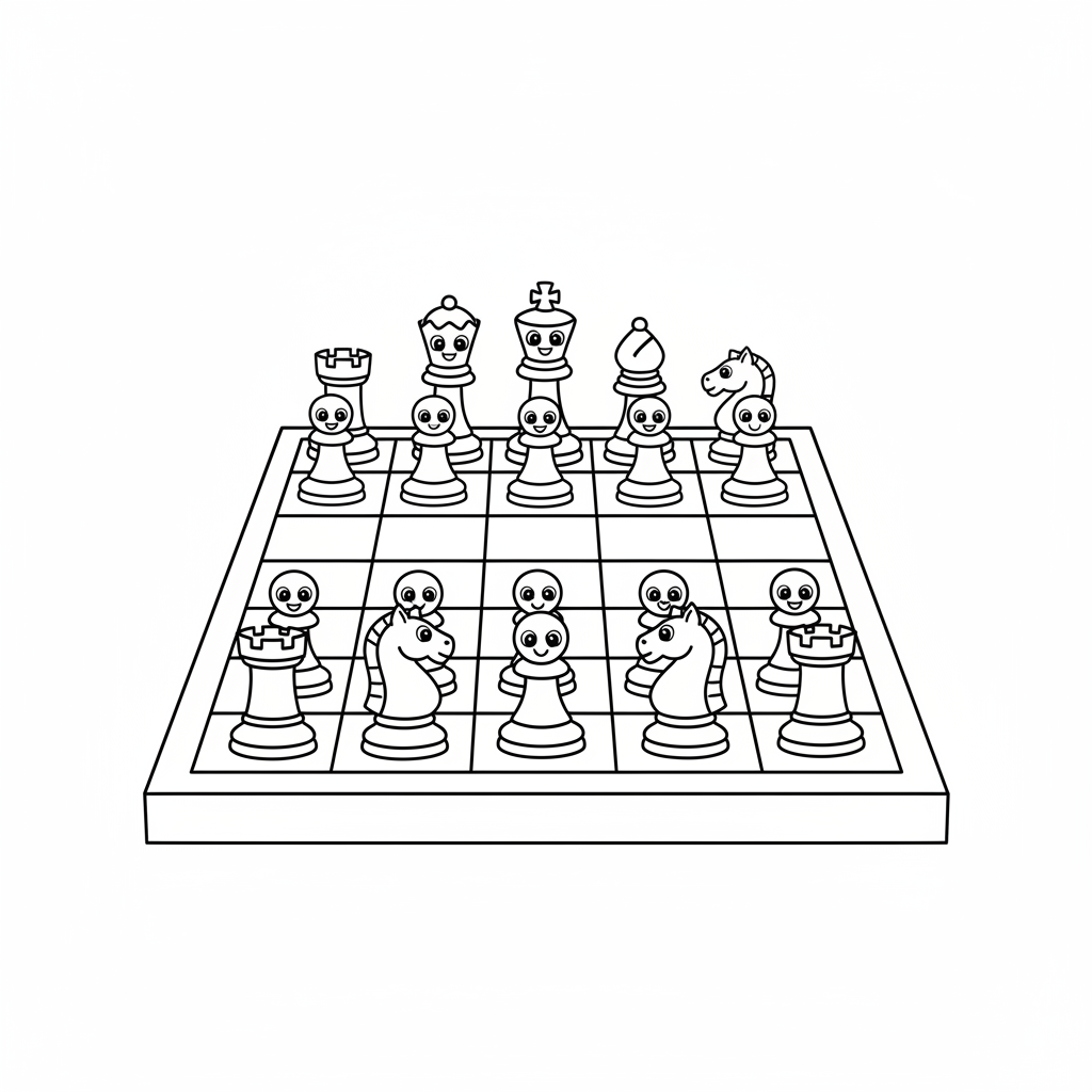 Schachbrett mit Figuren Ausmalbild
