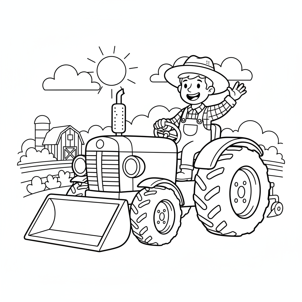 Bauer mit Traktor Ausmalbild