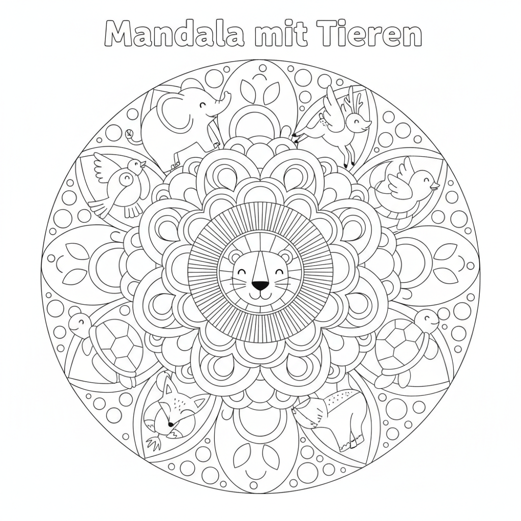 Mandala mit Tieren Ausmalbild