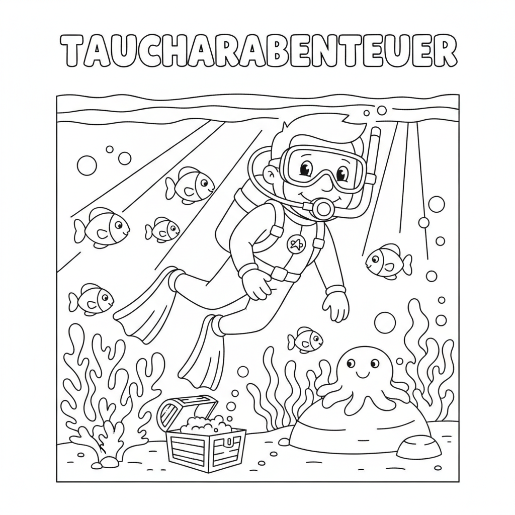 Taucher unter Wasser Ausmalbild