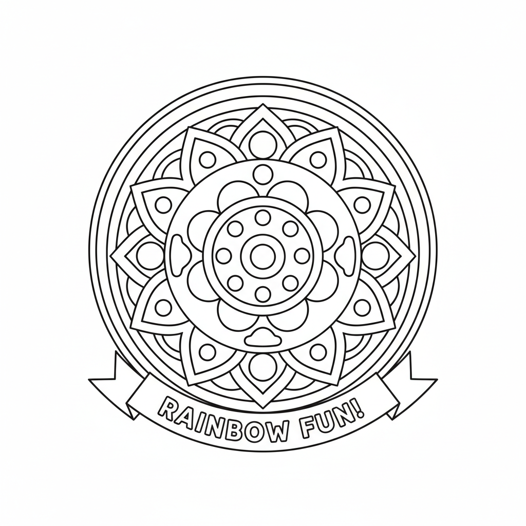 Regenbogen-Mandala mit einfachen Kreisen Ausmalbild