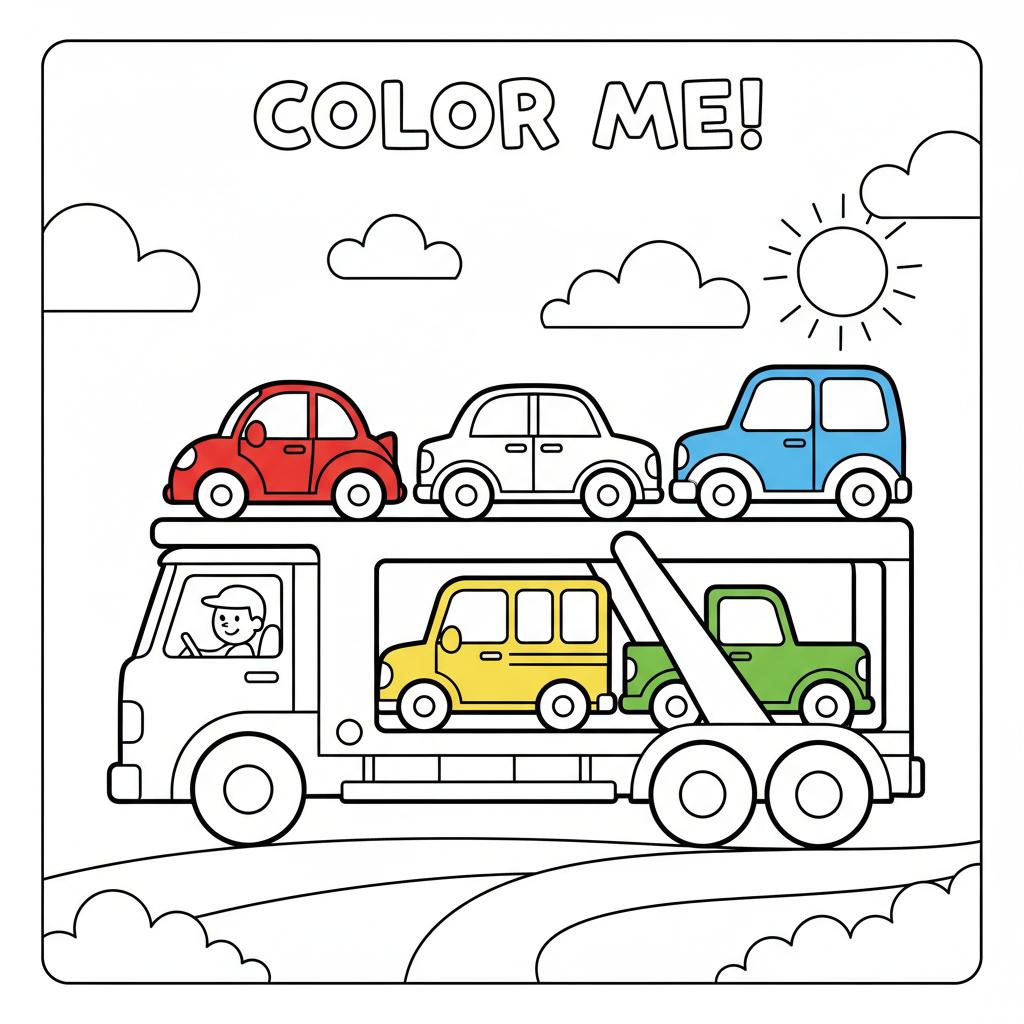 Autotransporter mit Autos Ausmalbild