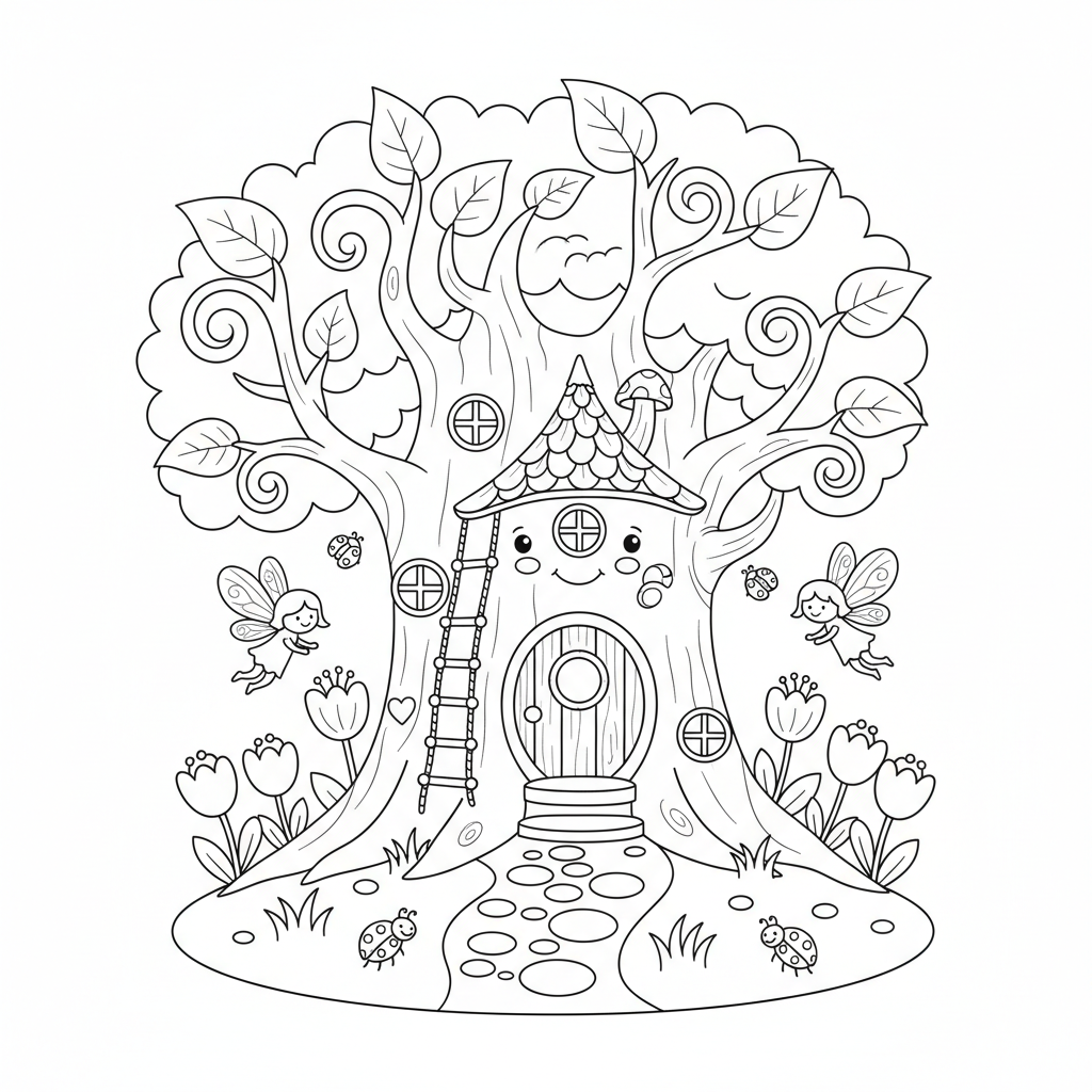 Feenhaus im Baum Ausmalbild