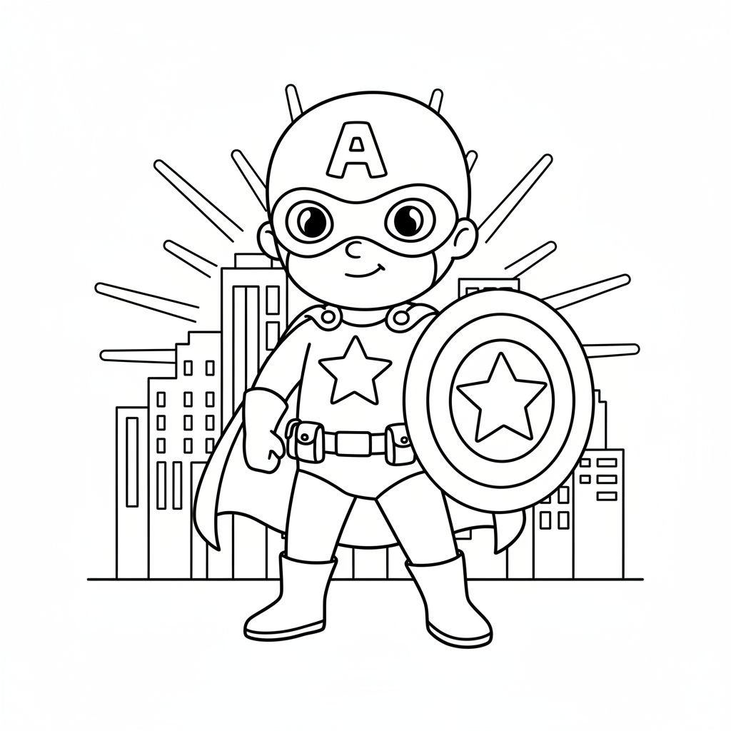 Superheld mit Schild Ausmalbild