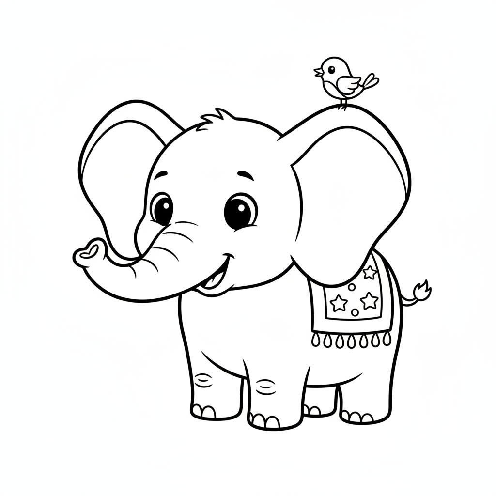 Süßer Cartoon-Elefant mit großen Ohren Ausmalbild