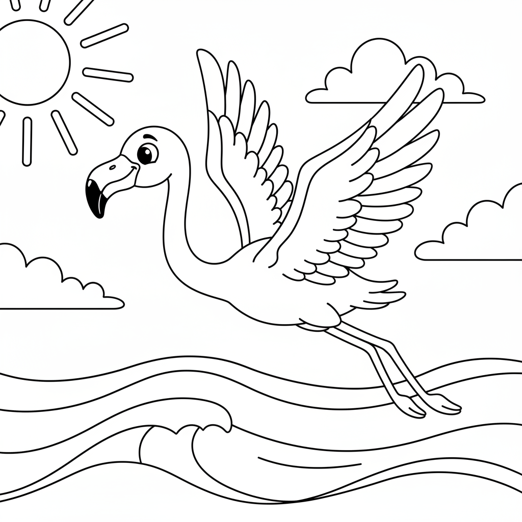 Flamingo Flying Over Water Coloring Page
