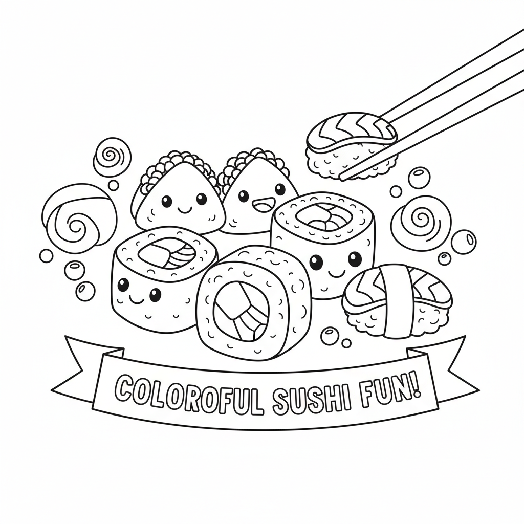 Sushi Rollen Ausmalbild