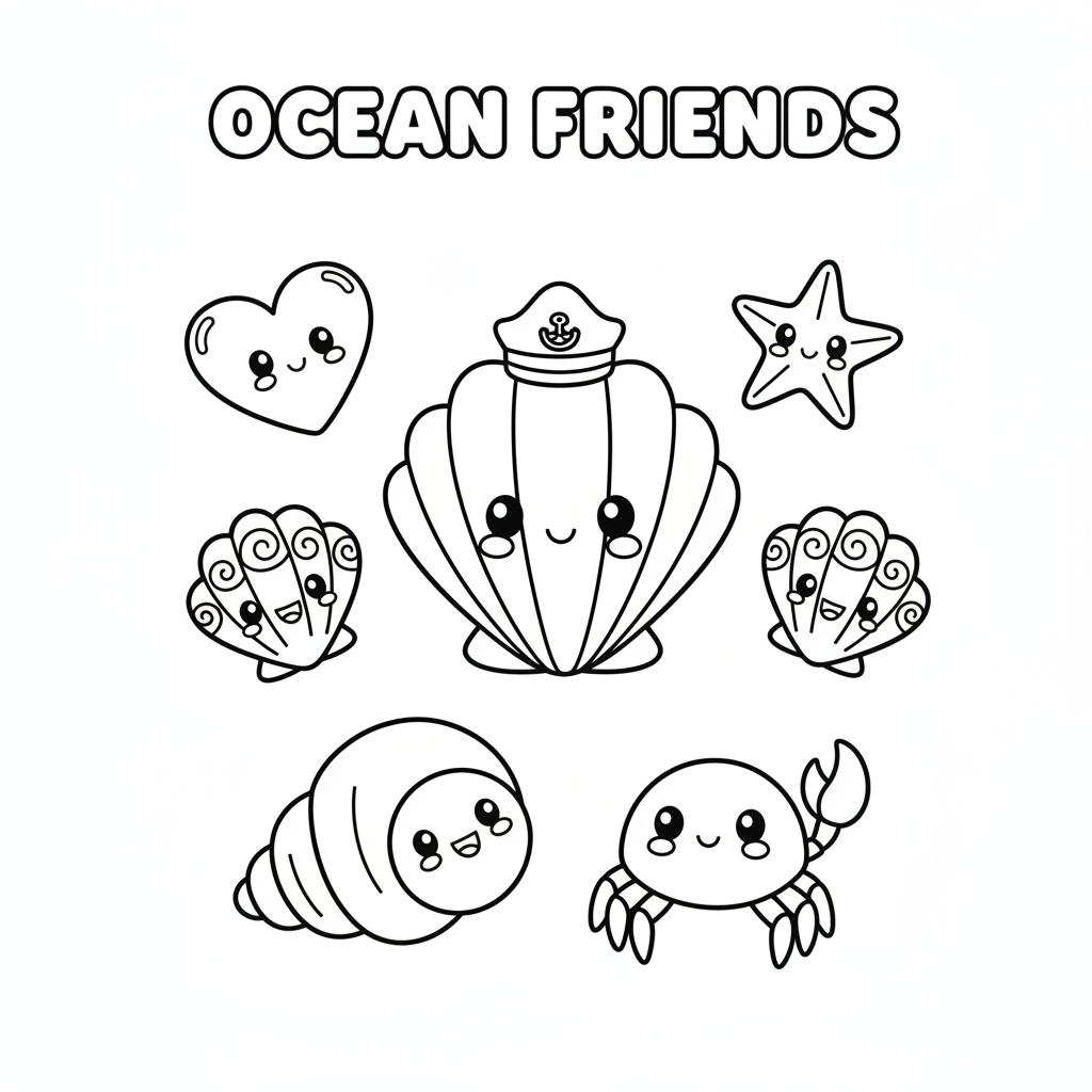 Cute Muscheln Ausmalbild