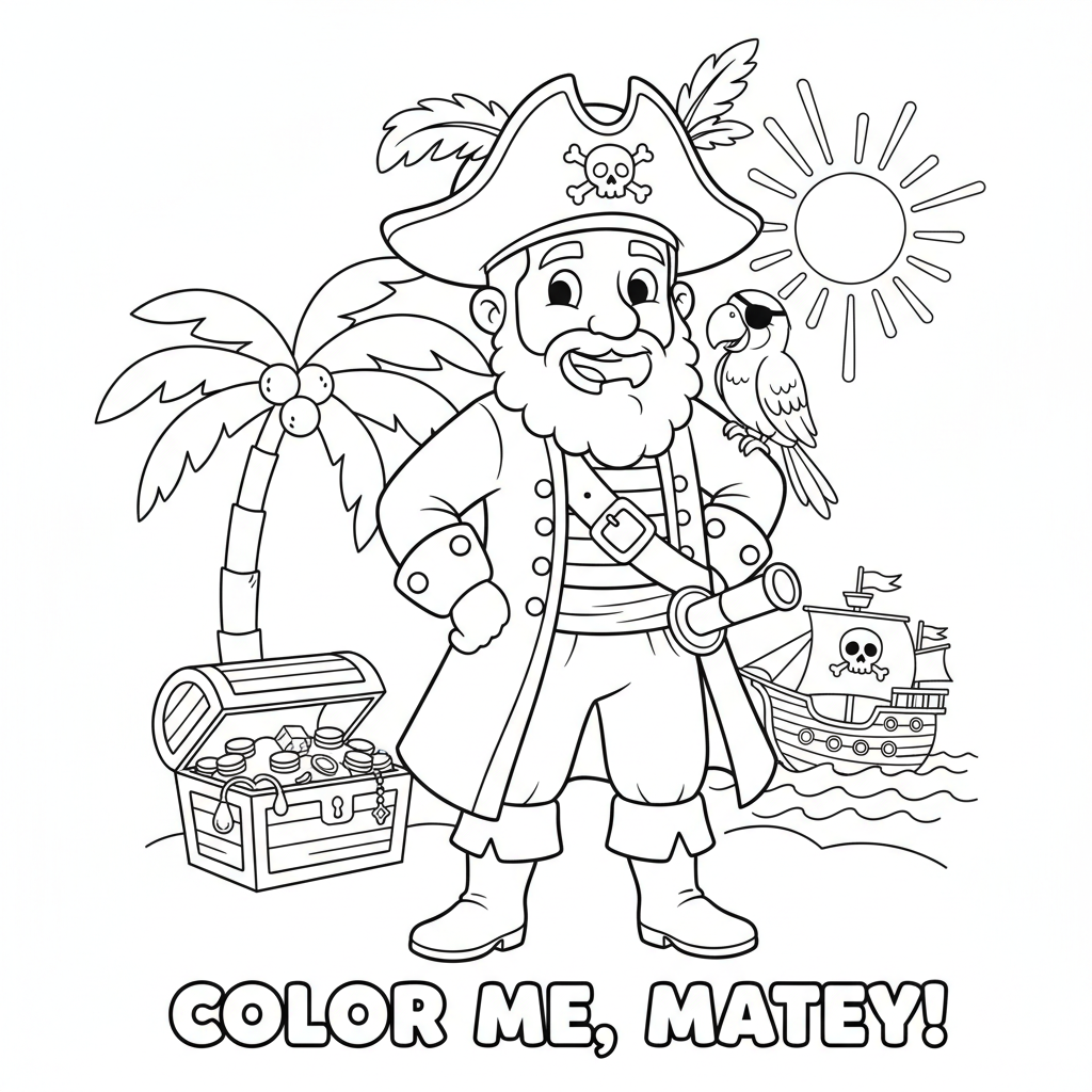 Piratenkapitaen mit Papagei Ausmalbild