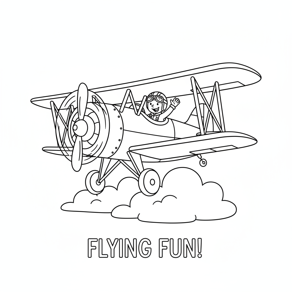 Doppeldecker Flugzeug Ausmalbild