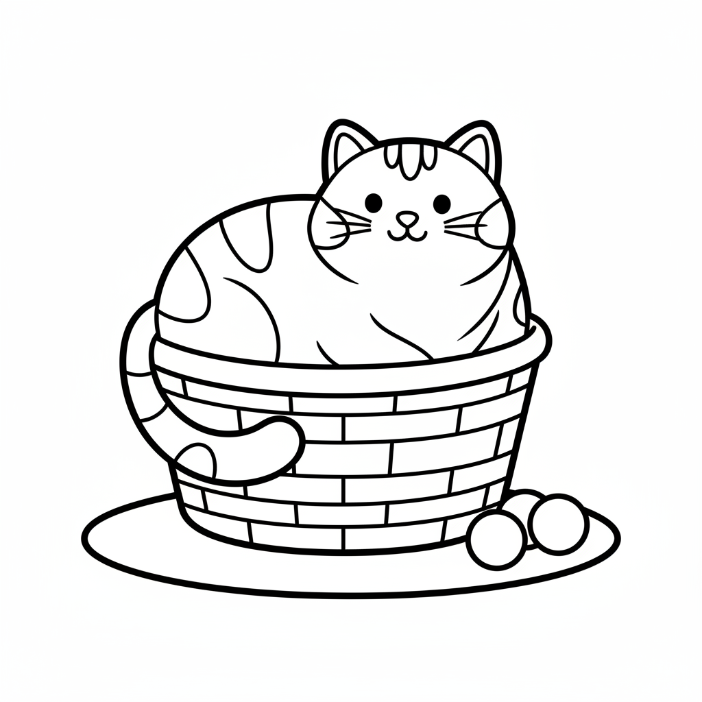 Katze im Körbchen Ausmalbild