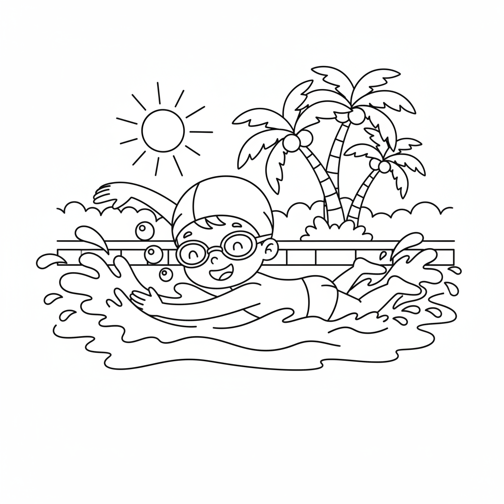 Schwimmer beim Rückenschwimmen Ausmalbild