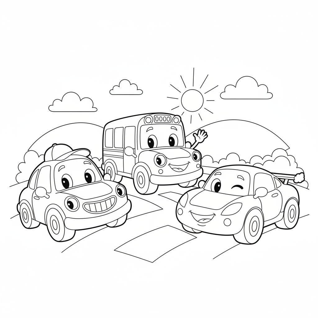 Friendly Autos Ausmalbild