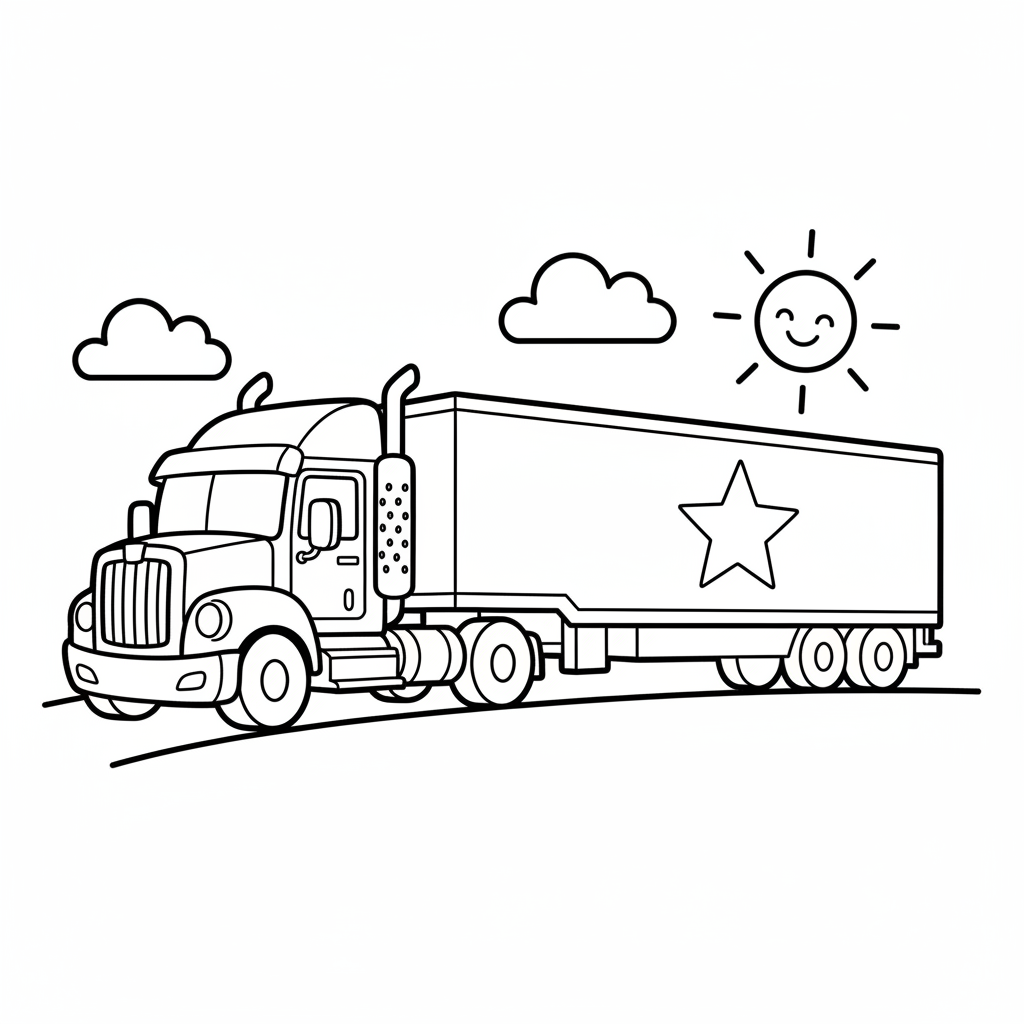 LKW mit langem Auflieger Ausmalbild