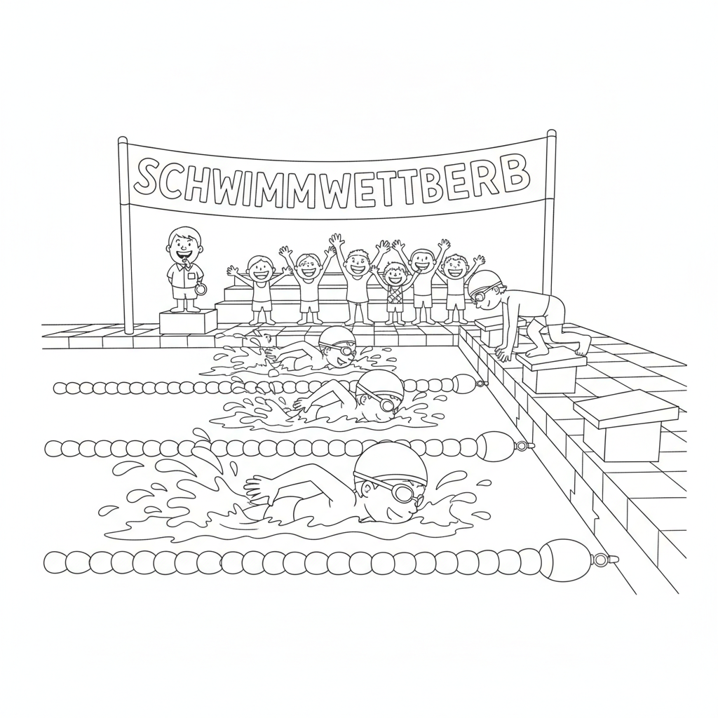 Schwimmwettbewerb Ausmalbild