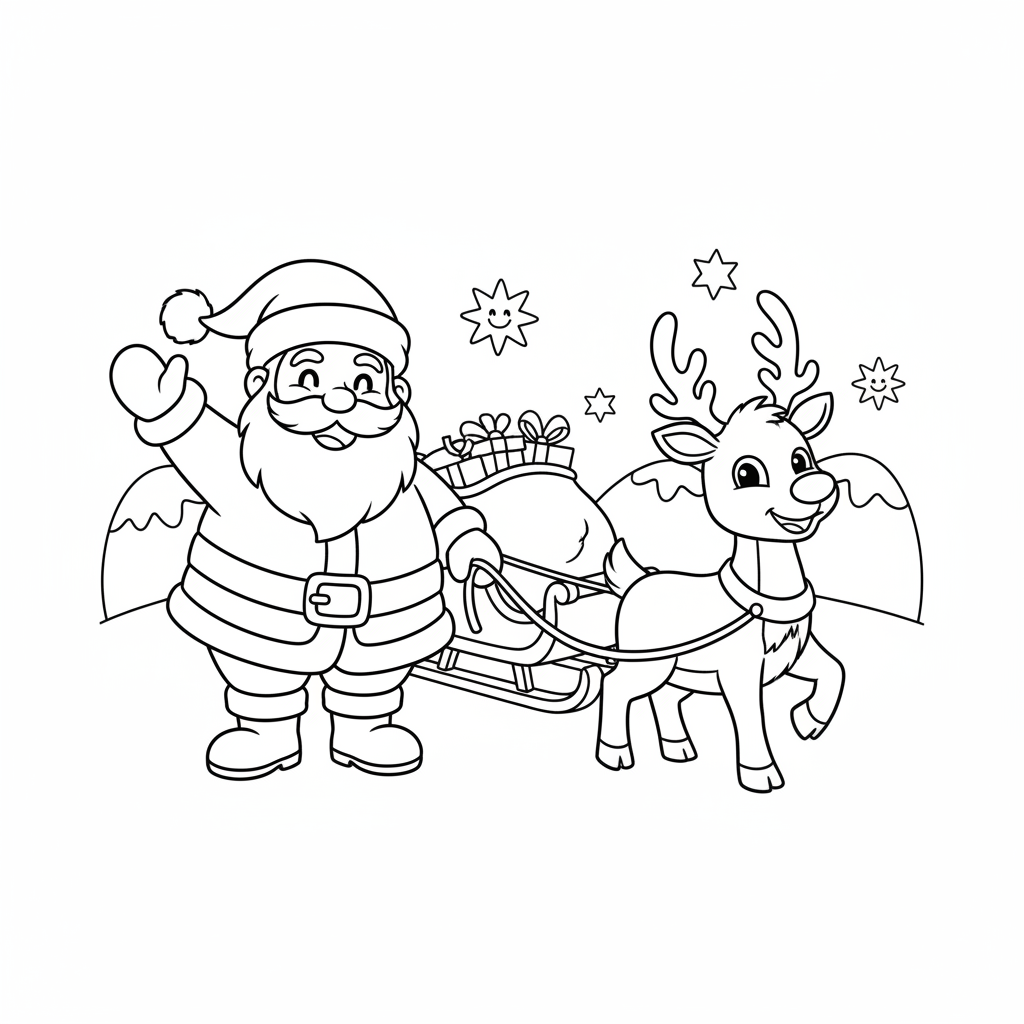 Weihnachtsmann mit Rentier Ausmalbild