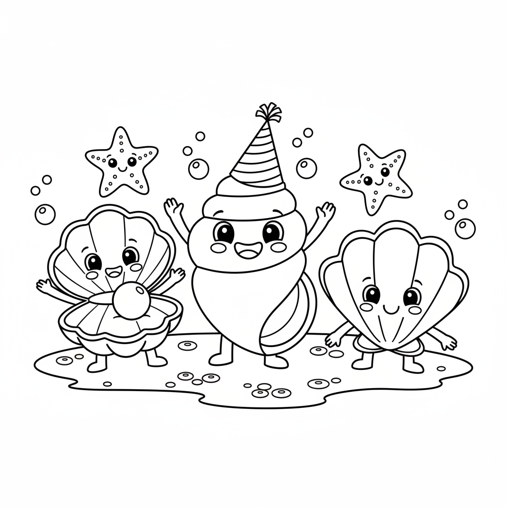 Happy Muscheln Ausmalbild