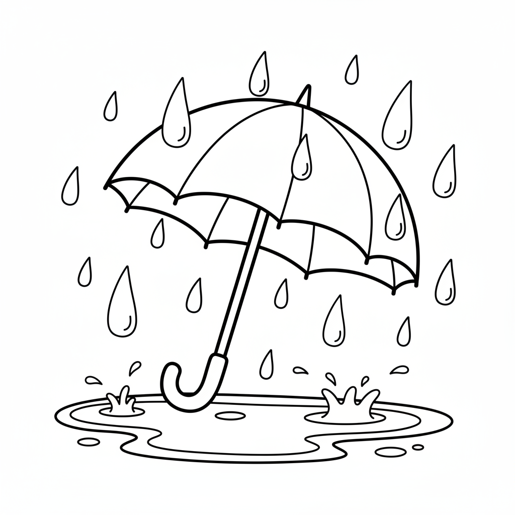 Regenschirm im Regen Ausmalbild
