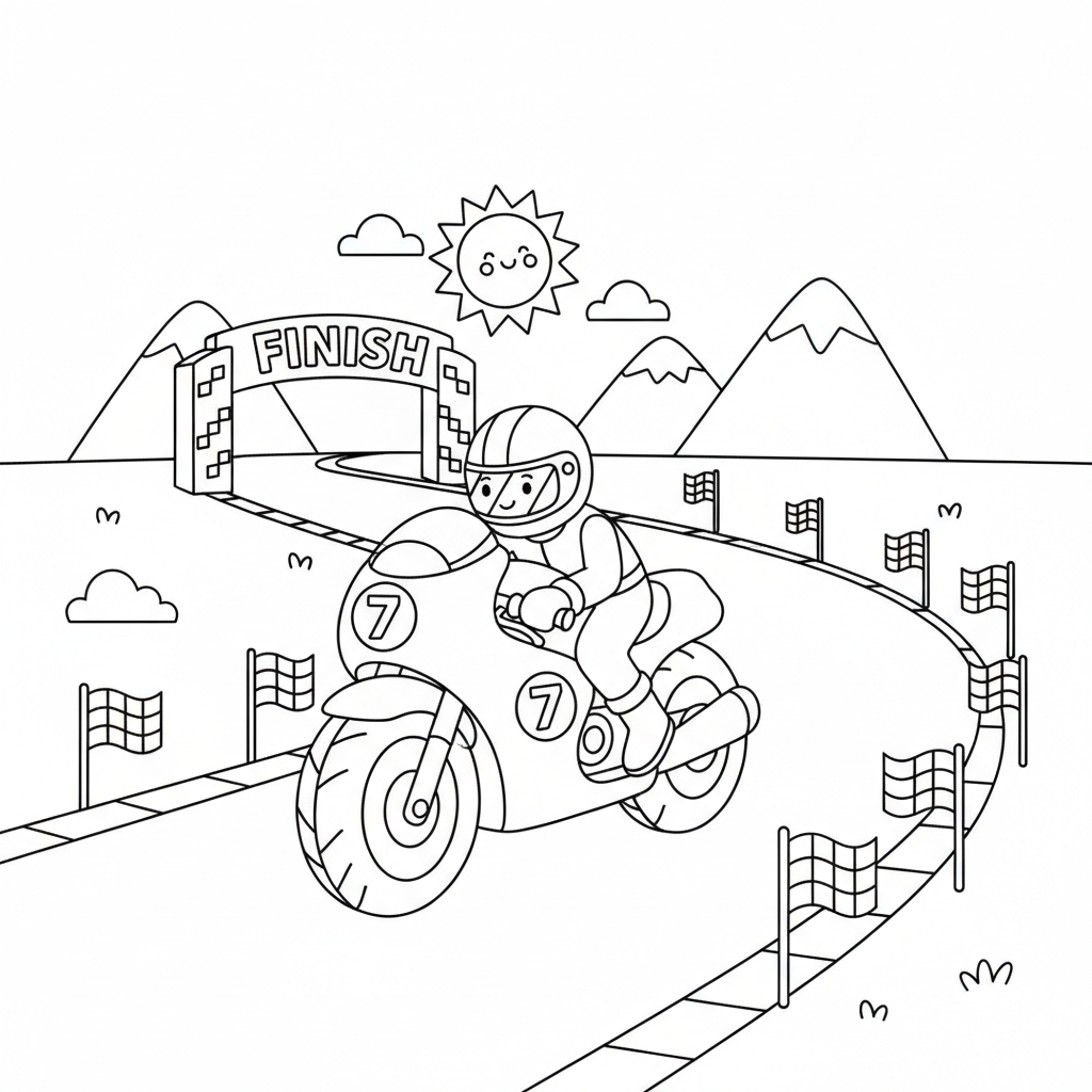 Rennmotorrad auf Strecke Ausmalbild