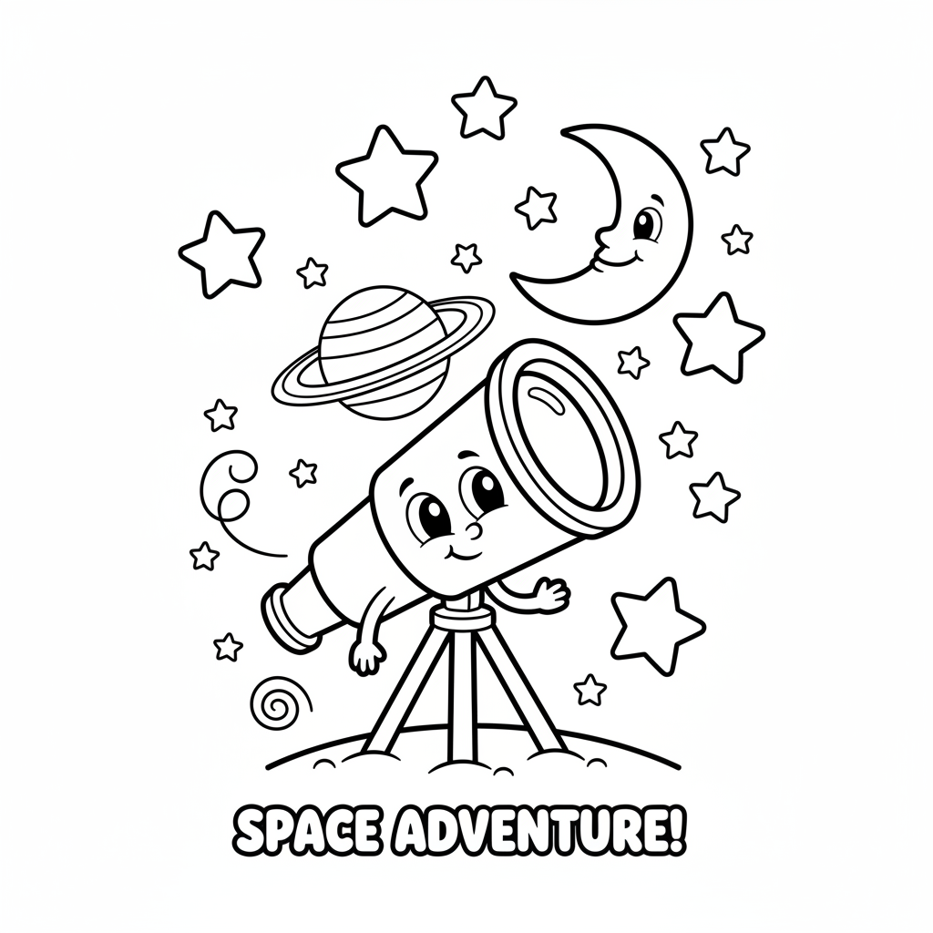 Teleskop schaut zu den Sternen Ausmalbild