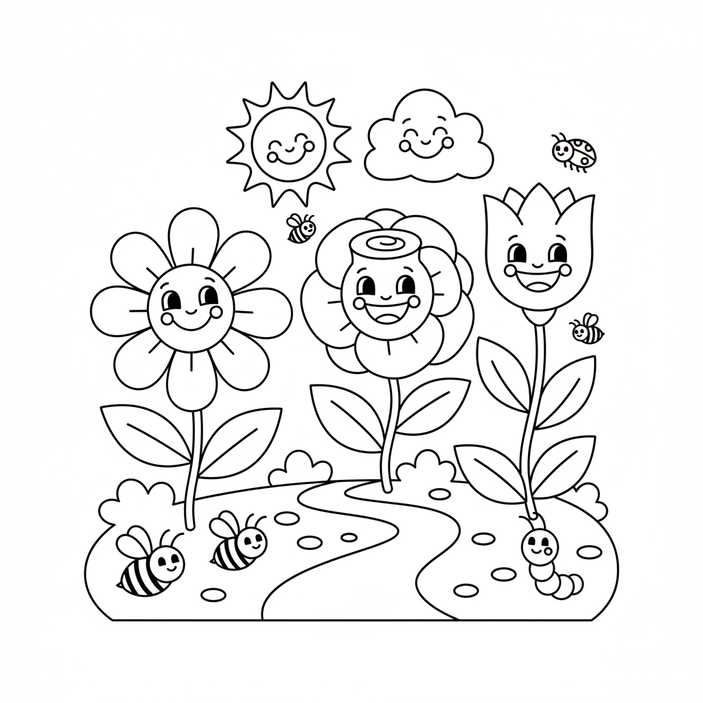 Happy Blumen Ausmalbild