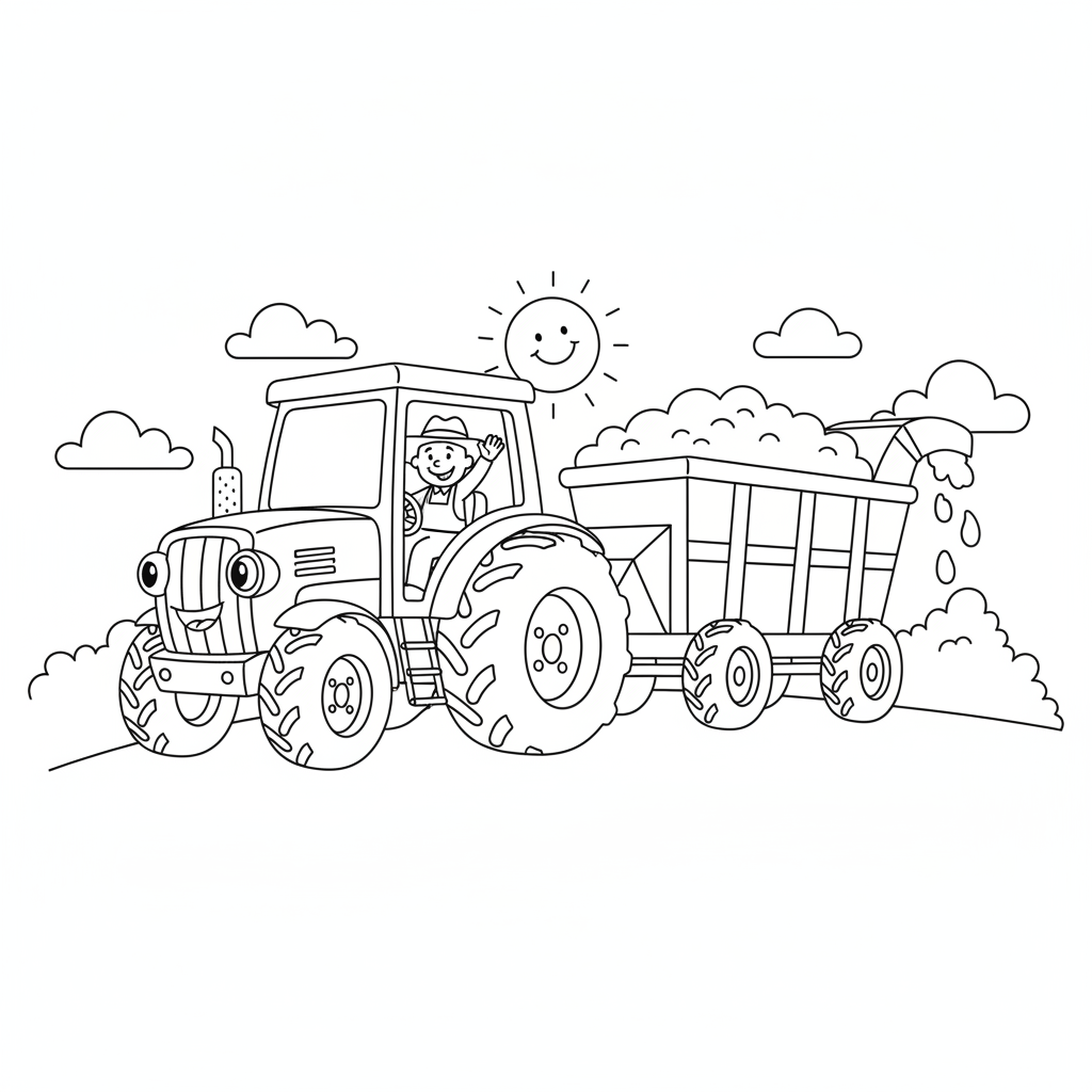 Düngerstreuer hinter Traktor Ausmalbild