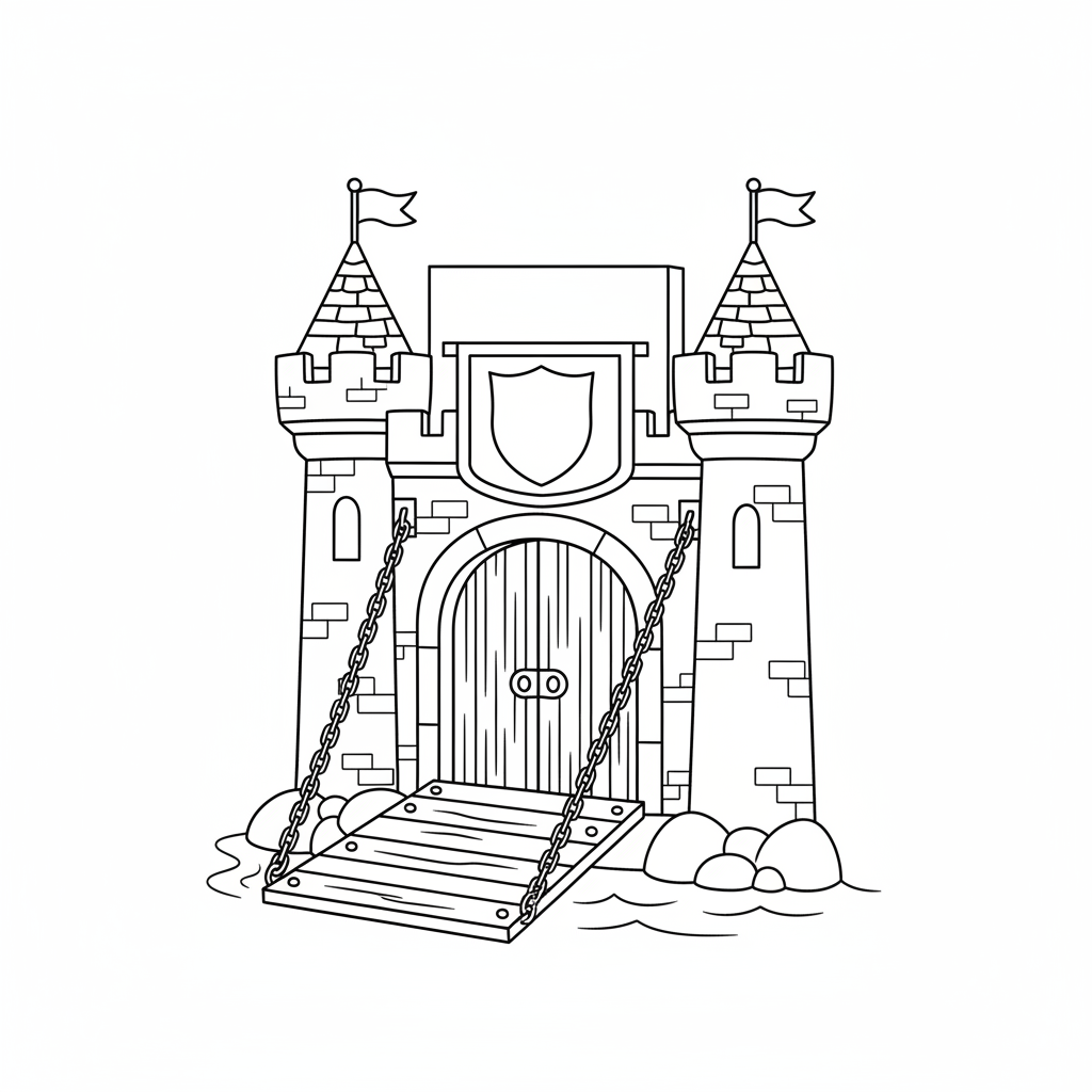 Burgtor mit Zugbrücke Ausmalbild