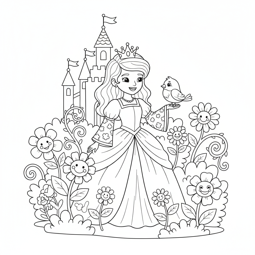 Prinzessin im Garten Ausmalbild