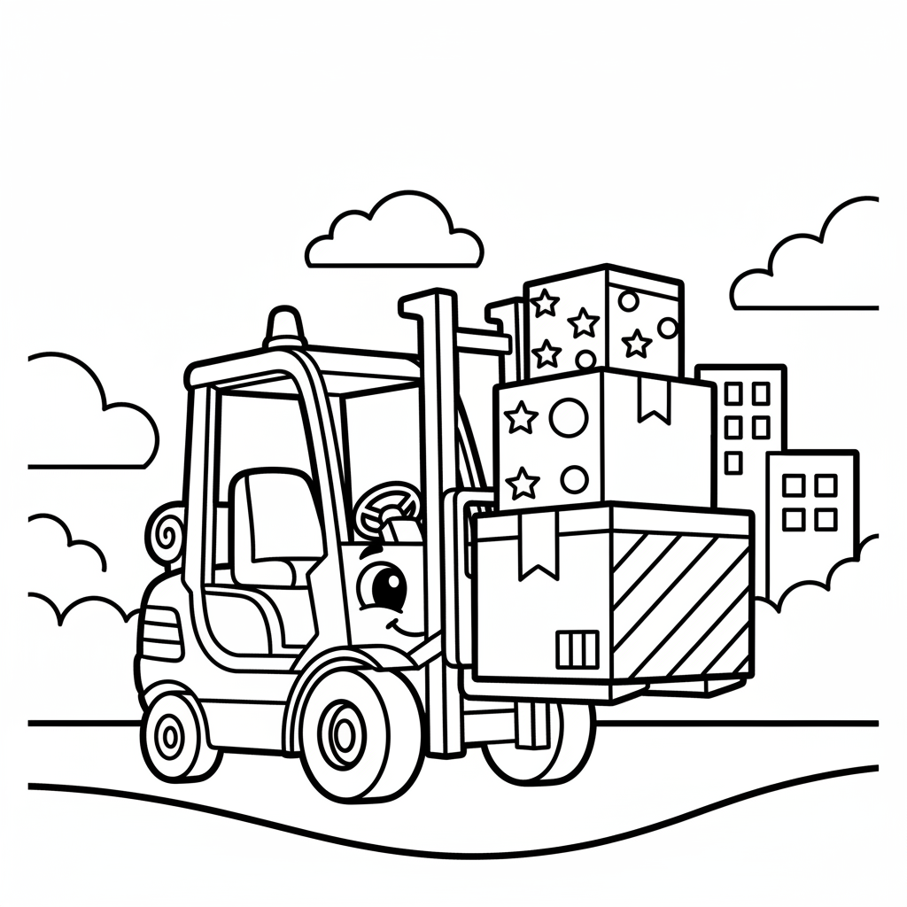 Gabelstapler mit Kisten Ausmalbild