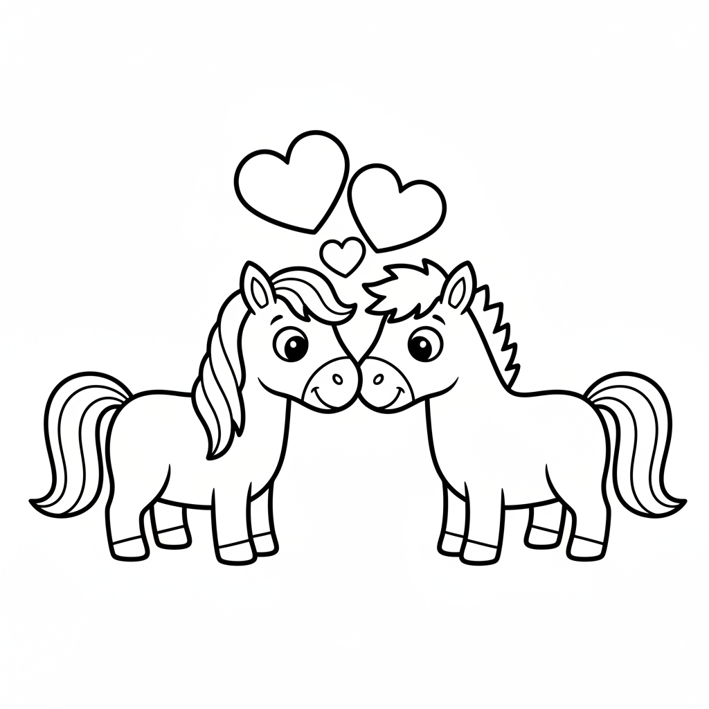 Zwei Pferde schmusen miteinander Ausmalbild