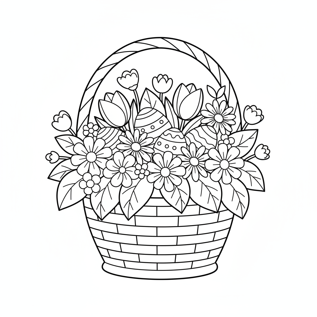 Osterkorb mit Blumen Ausmalbild