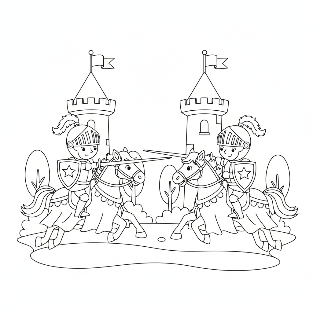 Ritter auf Pferd beim Turnier Ausmalbild