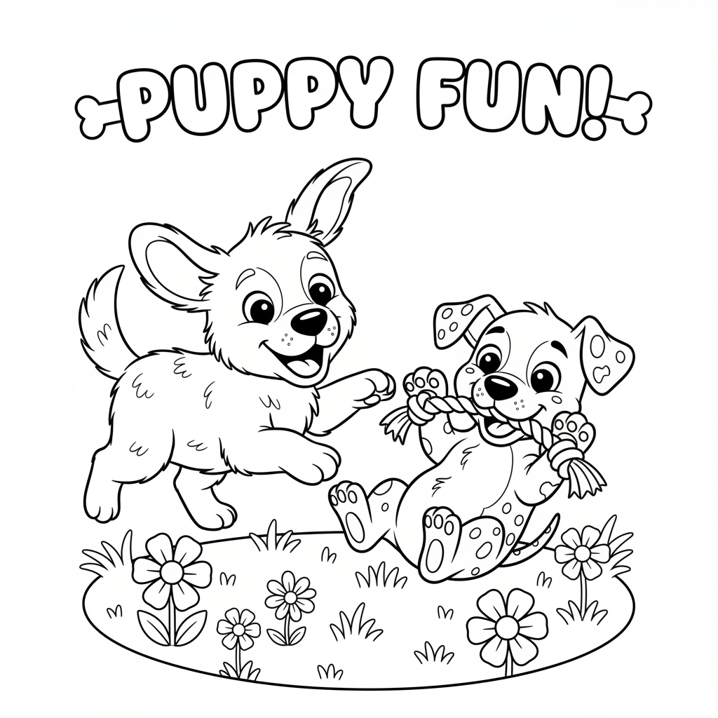 Zwei Welpen spielen Ausmalbild