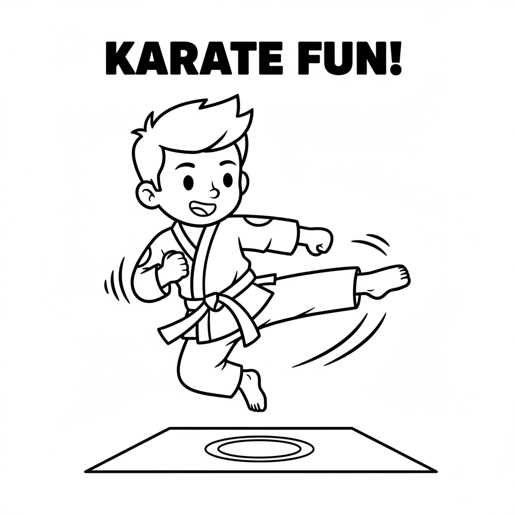 Karate Kind macht Kick Ausmalbild