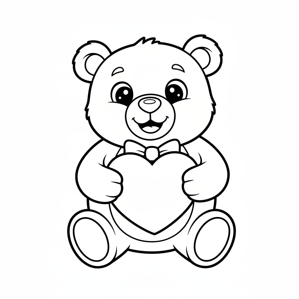Süßer Teddybär hält Herz Ausmalbild