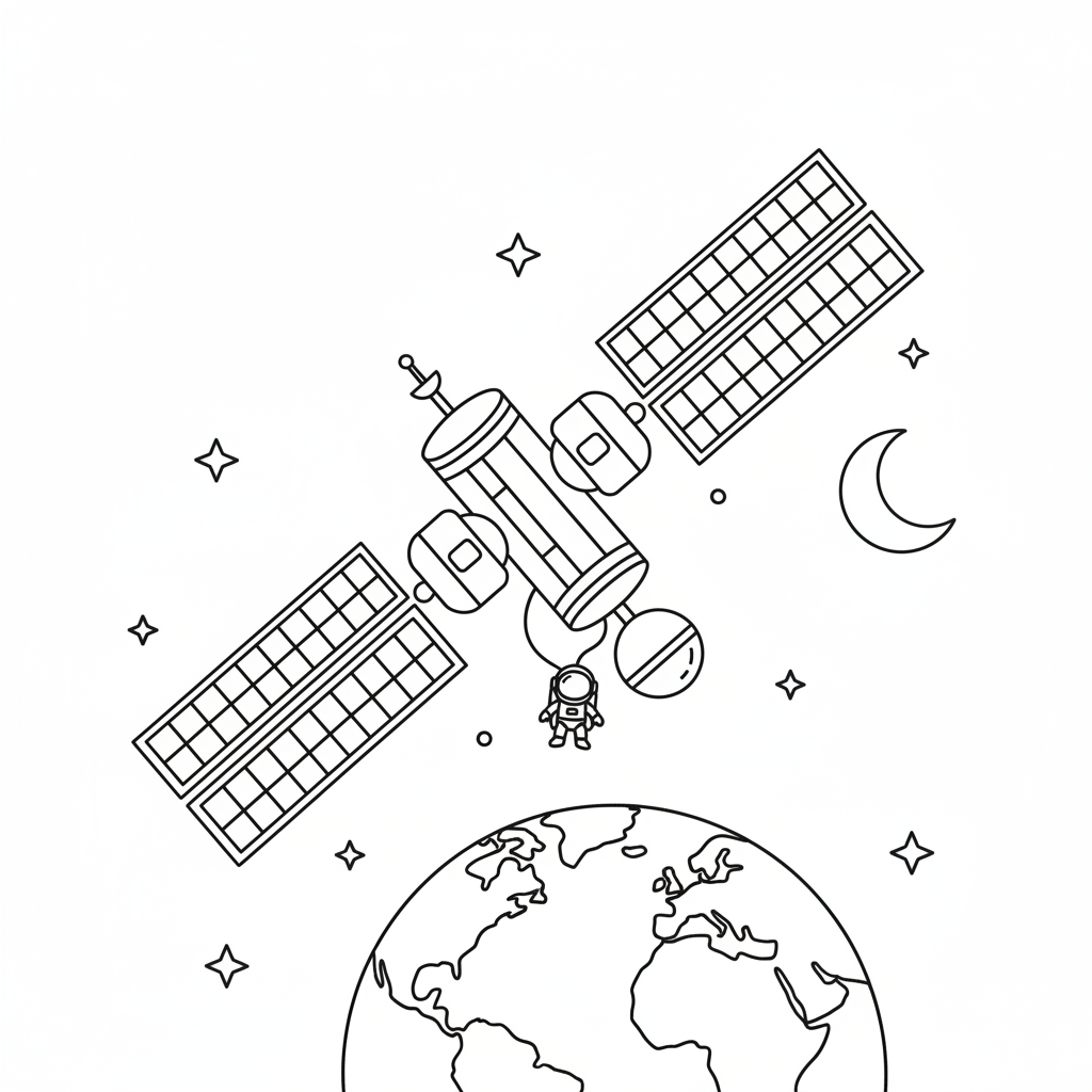 Raumstation im Orbit Ausmalbild