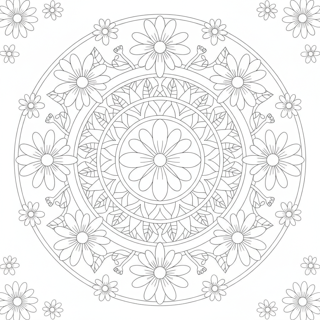 Mandala mit Gänseblümchen Ausmalbild