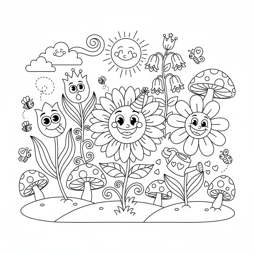 Funny Blumen Ausmalbild