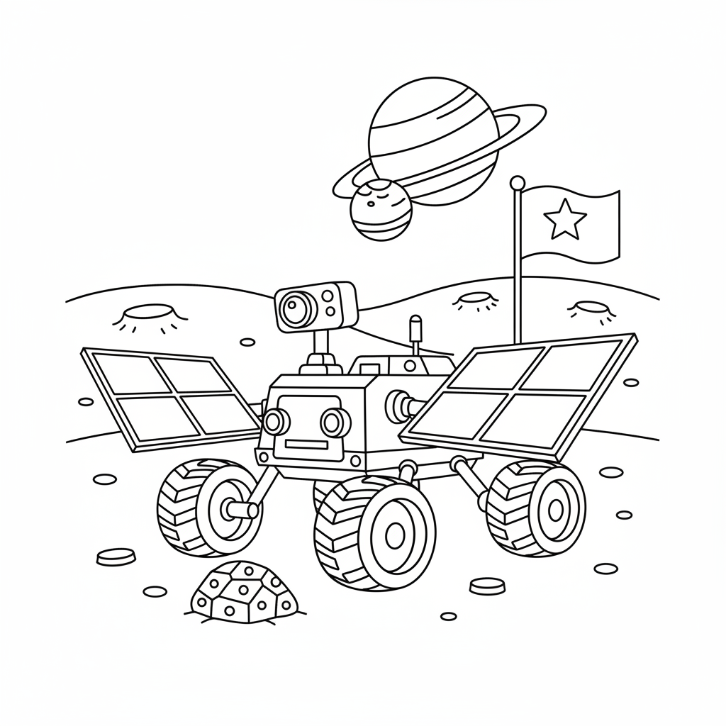 Mars-Rover auf Planetenoberfläche Ausmalbild