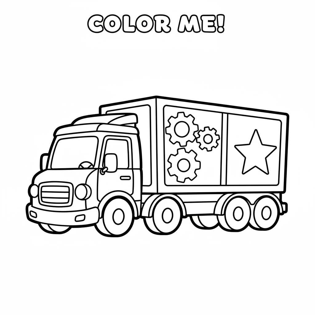 Bunter LKW mit Container Ausmalbild