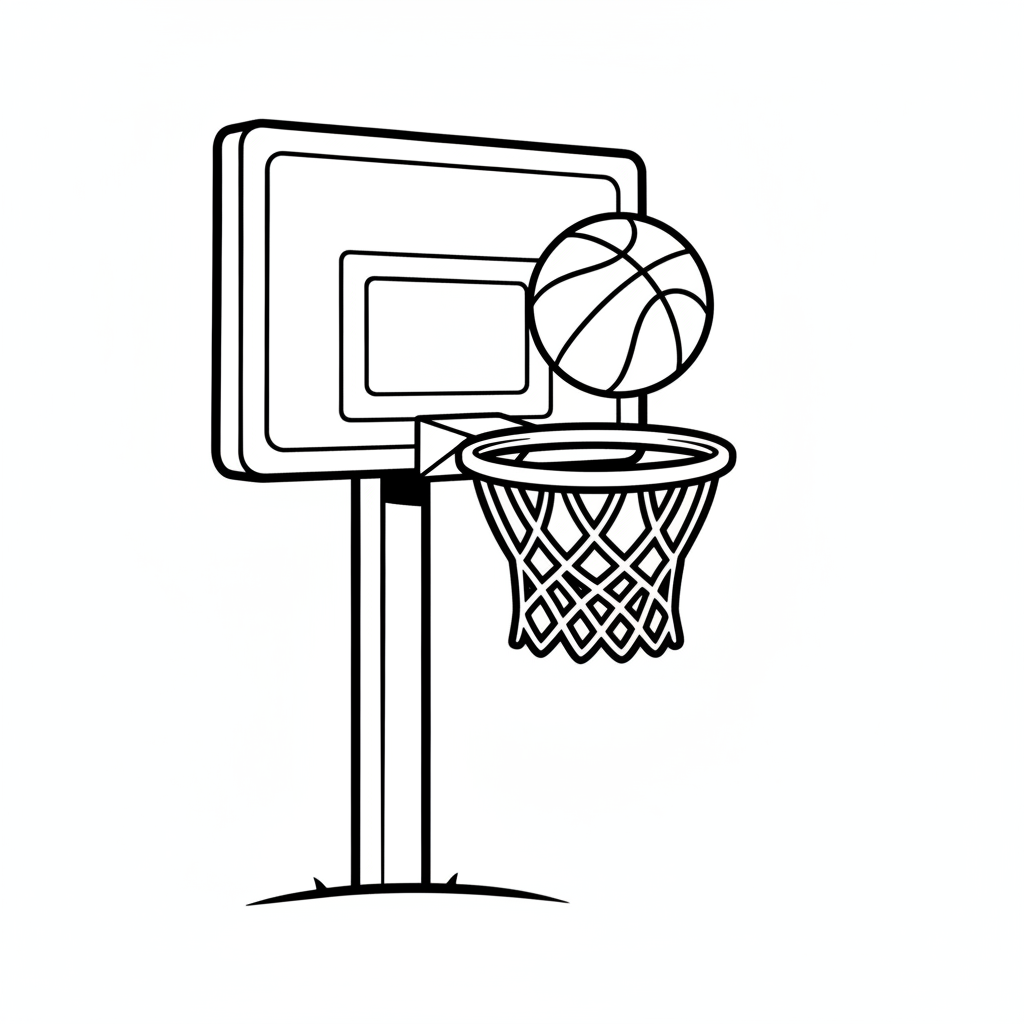 Basketball-Korb mit Ball Ausmalbild