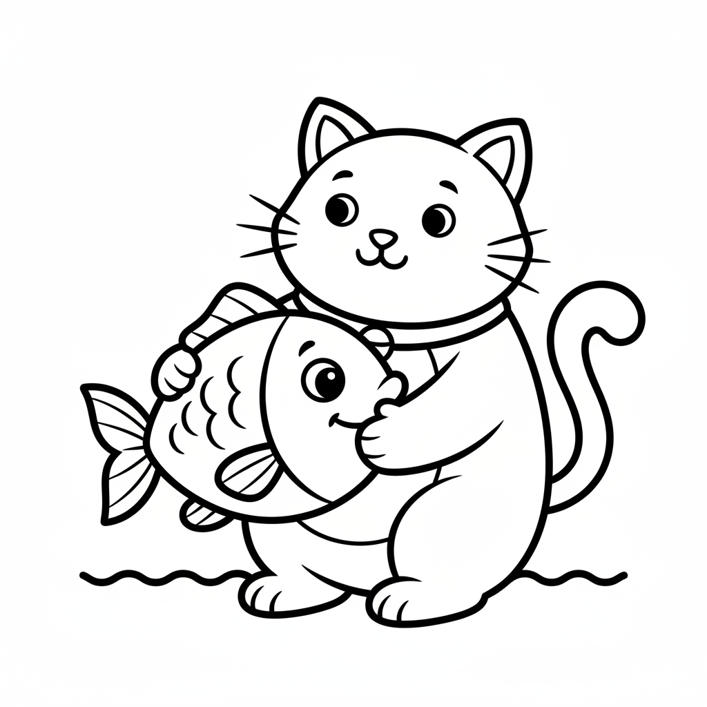 Katze mit Fisch Ausmalbild