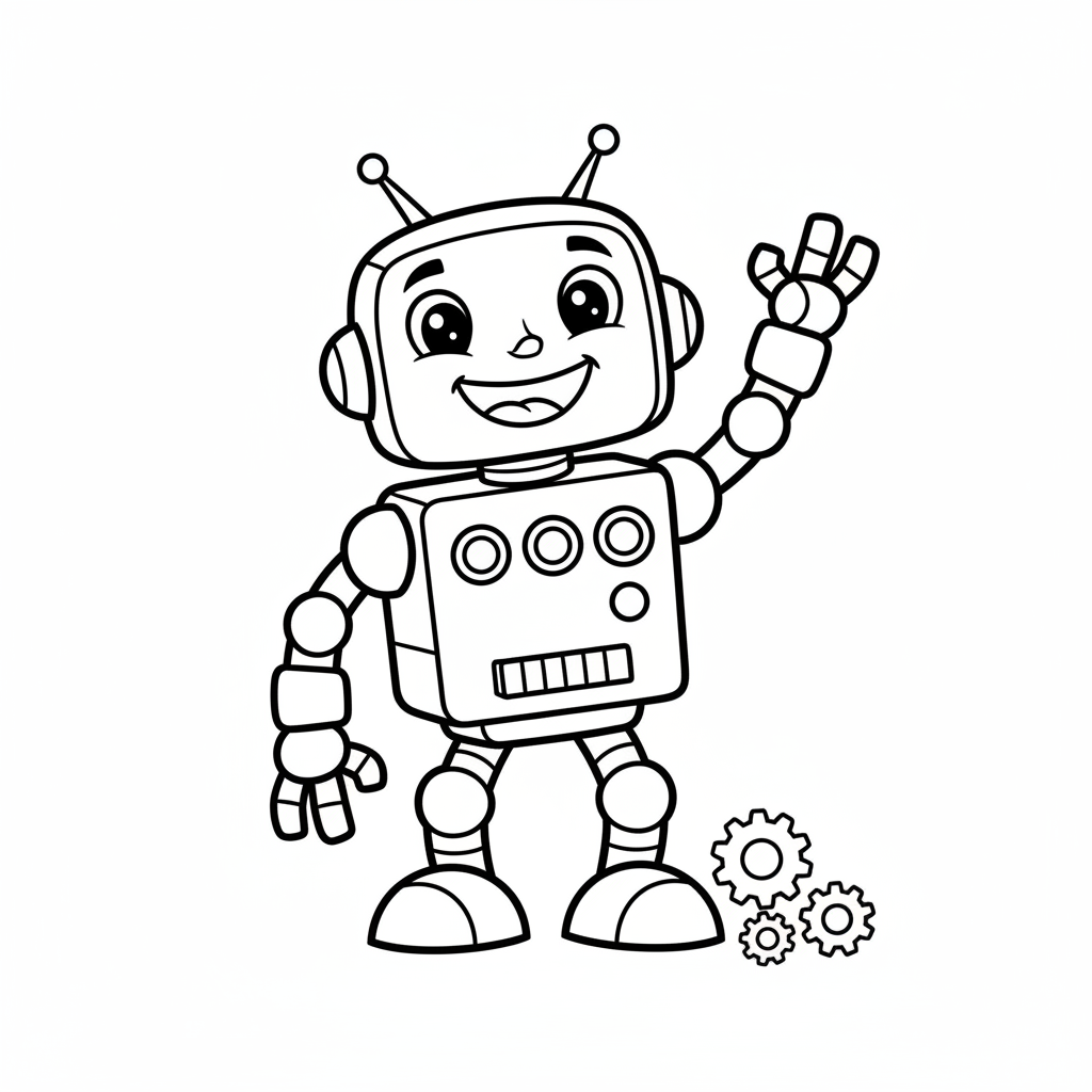 Freundlicher Roboter winkt Ausmalbild