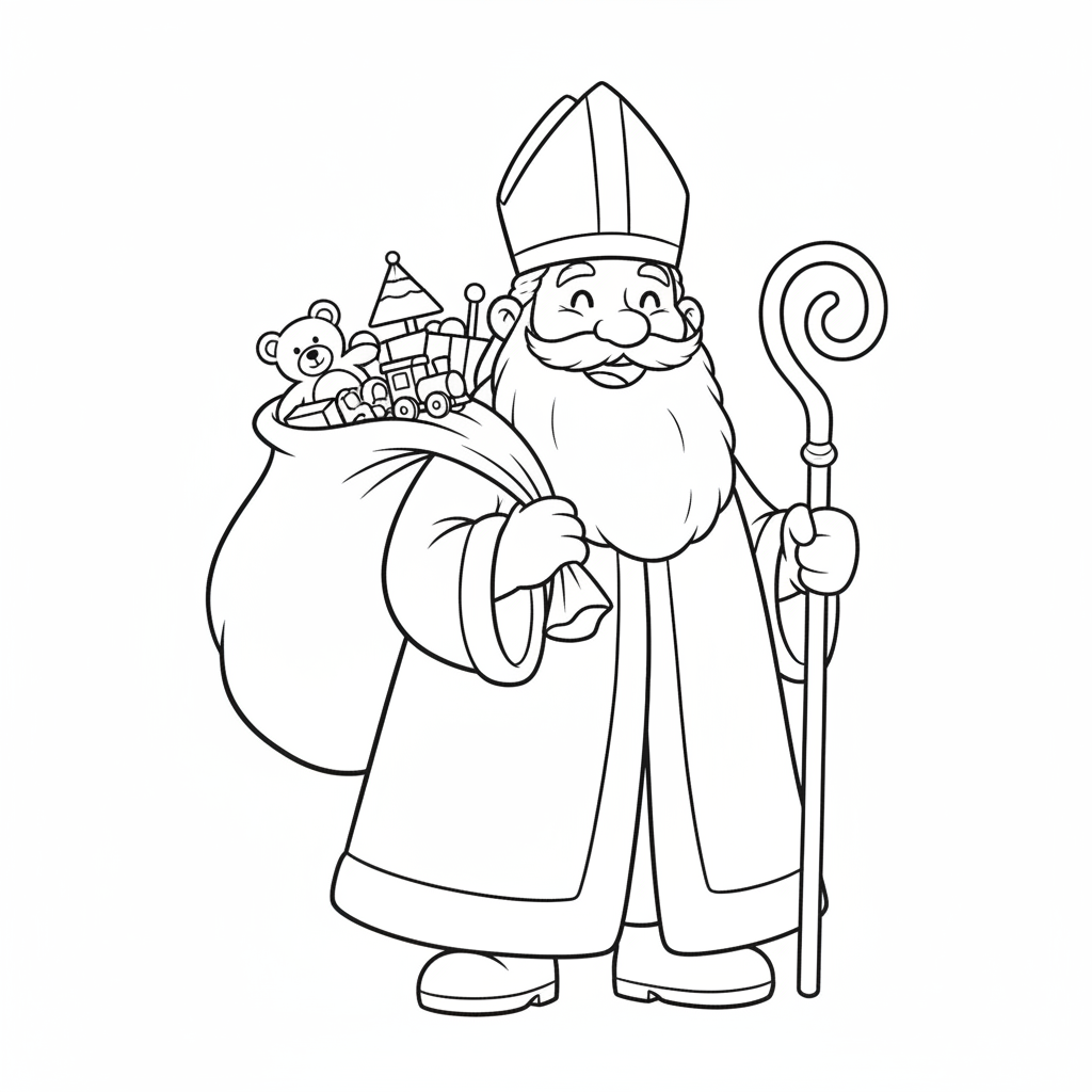 Nikolaus mit Sack Ausmalbild