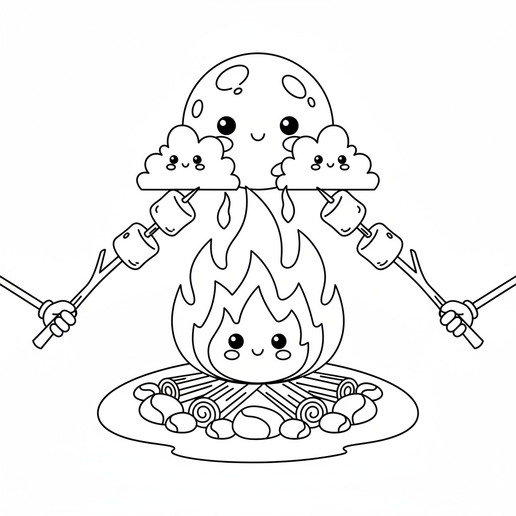 Lagerfeuer mit Marshmallows Ausmalbild