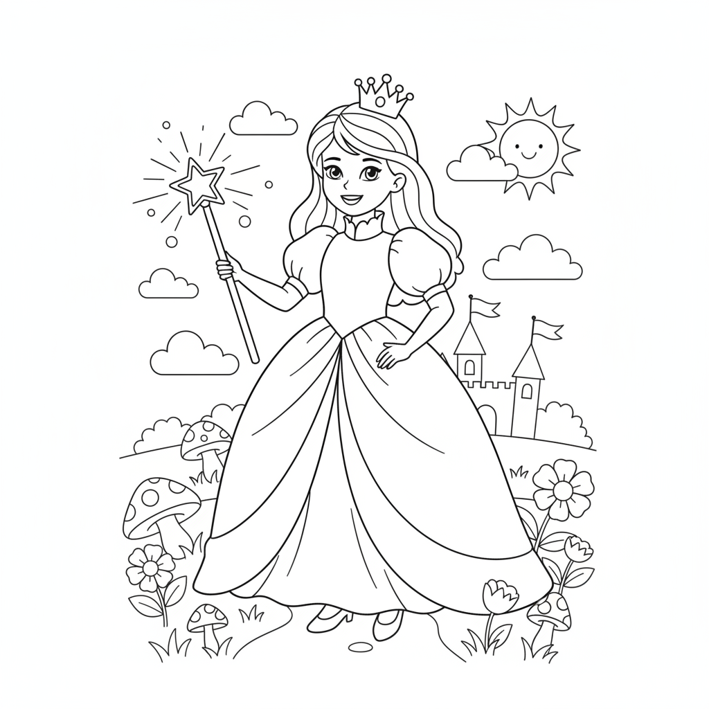 Prinzessin mit Zauberstab Ausmalbild